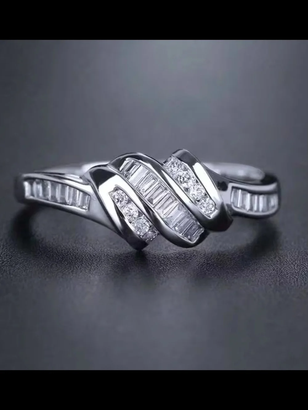 Silver Cubic Zirconia Twist Ring - Sizes 8 and 9